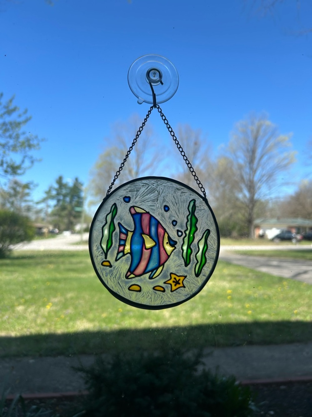Hand-Painted Blue & Pink Fish Glass Suncatcher - Decorative Home Art